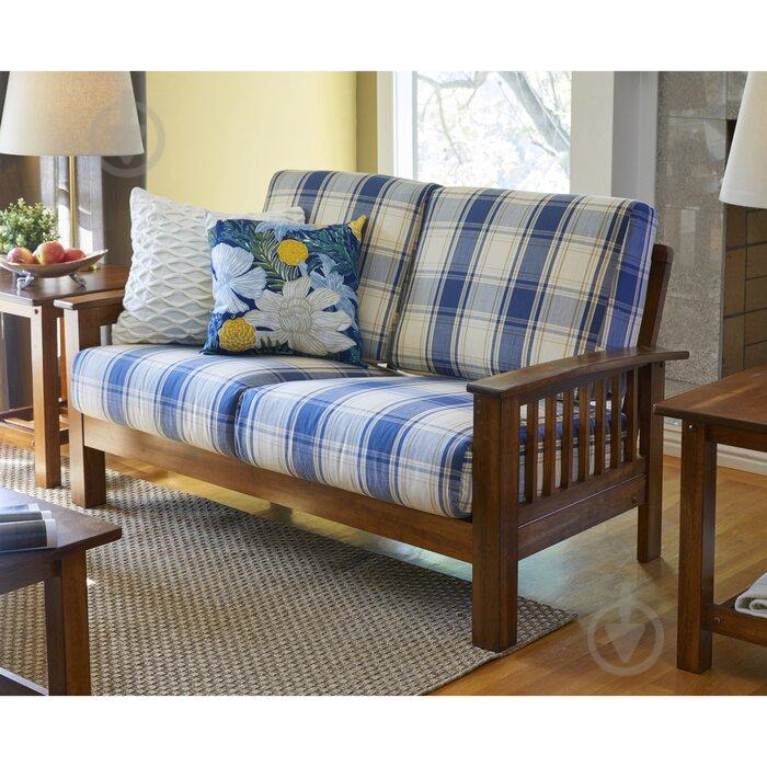 Диван мягкий деревянный JecksonLoft Престон Синяя клетка 120 см 0207