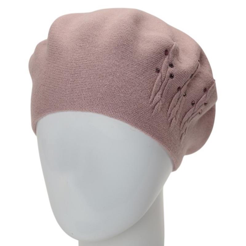 Берет женский двойной Novita Перо вискозный L/57-58 Пудровый (276188)