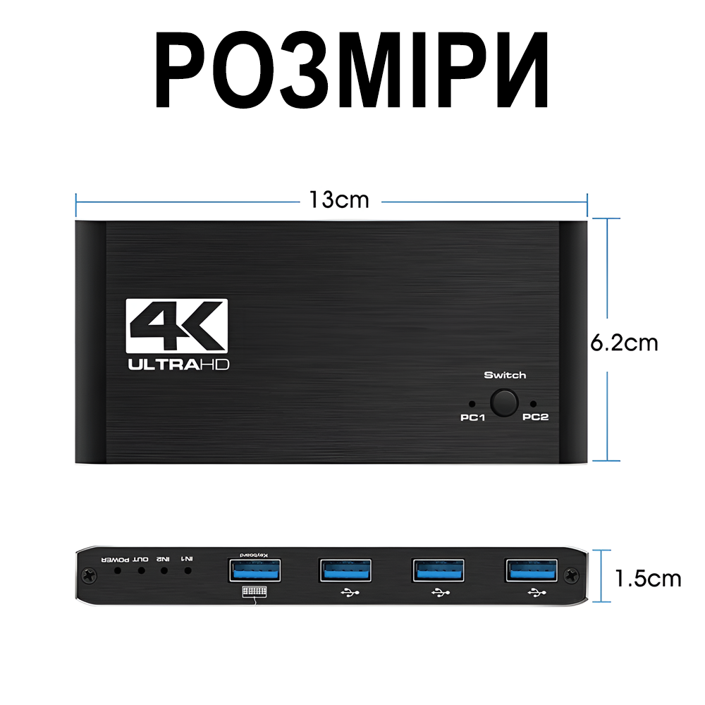 Свитч KVM на 2 компьютера Addap KVMS-02 USB HDMI 4K 60Гц - фото 9