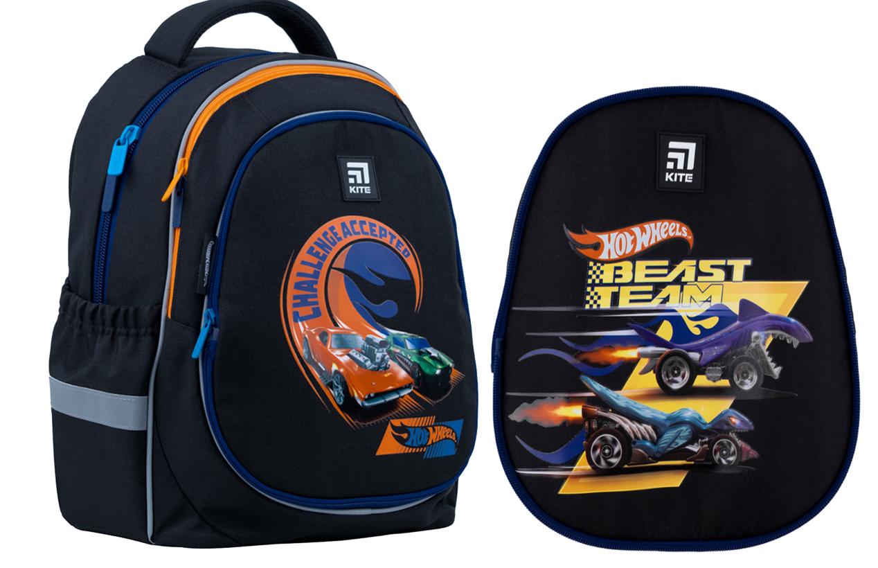 Рюкзак школьный с двумя сменными панелями Kite Education Hot Wheels (202410)