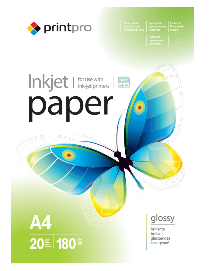 Фотобумага глянцевая PrintPro A4 180 г/м2 20 листов (PGE180020A4)