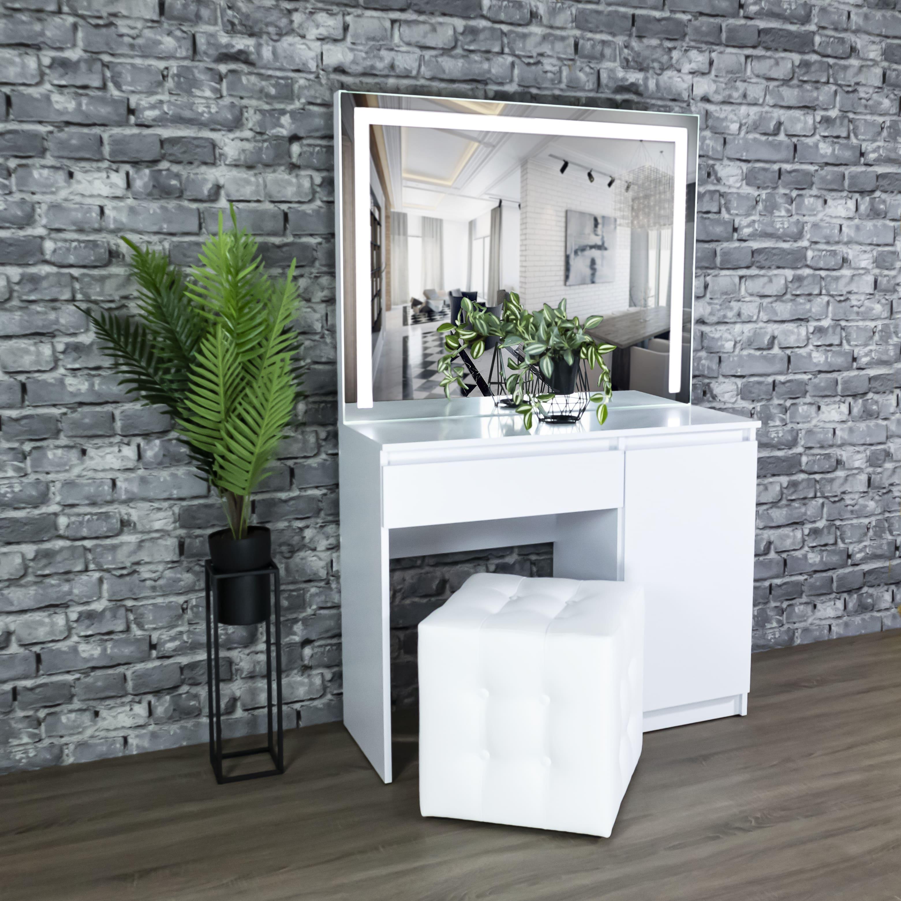 Стіл макіяжний з підсвіткою з полицями 160х100х40 см Білий (08/06)