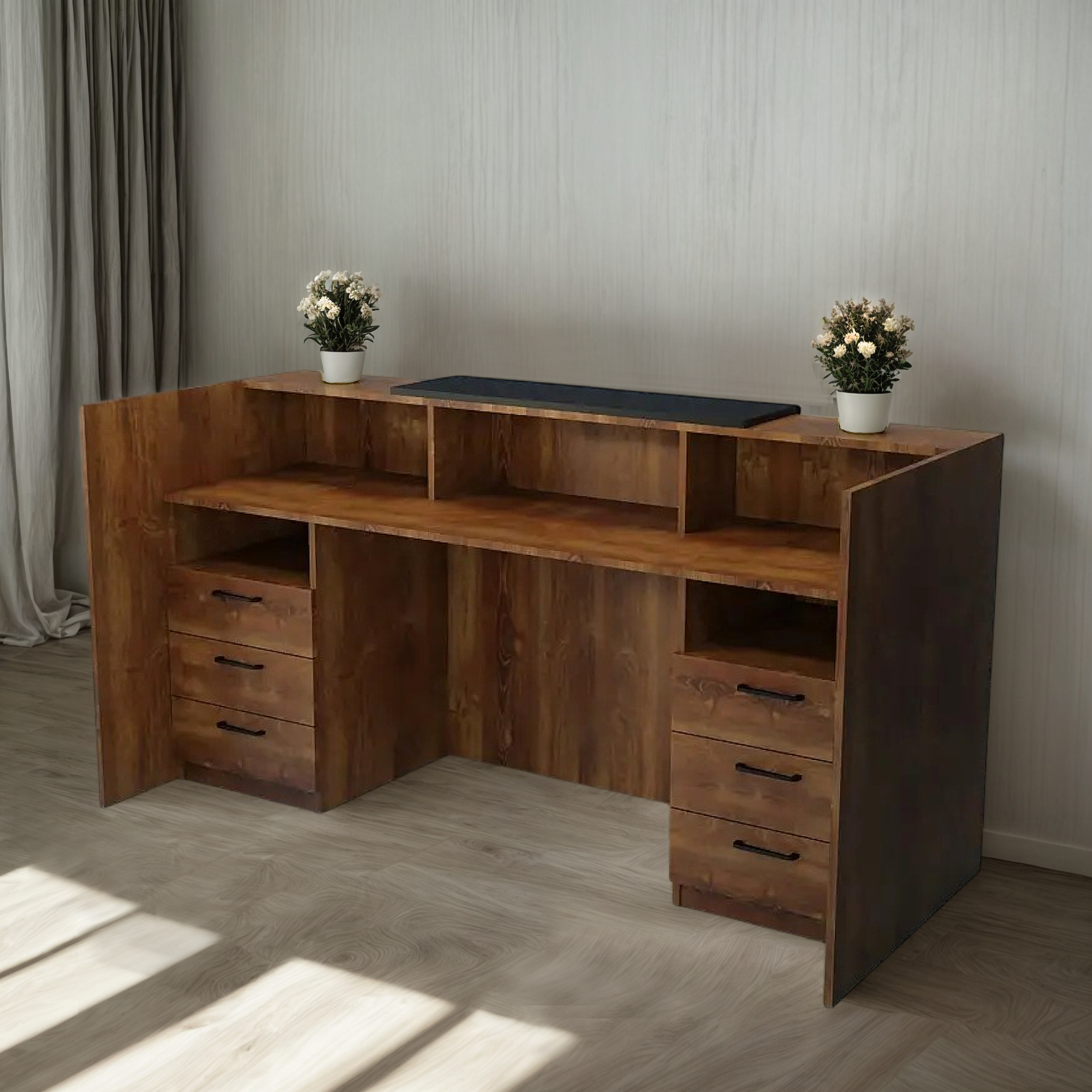 Стойка администратора Tobi Sho Ресепшн/1 для офиса/салона с подсветкой и ящиками/2000х800х1000 мм Фаервуд/Черный - фото 3 Стойка администратора Tobi Sho Ресепшн/1 для офиса/салона с подсветкой и ящиками/2000х800х1000 мм Фаервуд/Черный - фото 3