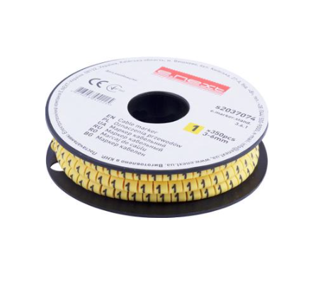 Маркер кабельный E.NEXT e.marker.stand.3.6.1 цифра 1 3-6 мм2 350 шт./рул. Желтый (s2037074)