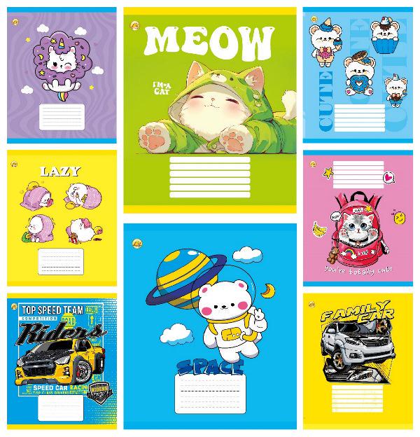 Зошити учнівські Тетрада Мікс 4 в косу лінію тверда палітурка 12 арк. 25 шт. (MTT-199165)