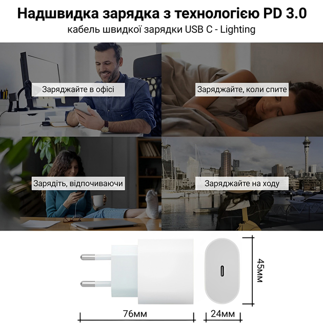 Зарядний пристрій Kayfovo S20W для iPhone/iPad 20W USB-C мережевий White (28581) - фото 2 Зарядний пристрій Kayfovo S20W для iPhone/iPad 20W USB-C мережевий White (28581) - фото 2