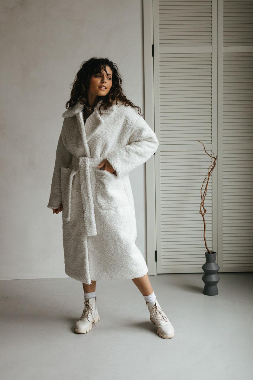 Пальто-шуба женская из эко-букле S-M Молочный (1822980649) - фото 5 Пальто-шуба женская из эко-букле S-M Молочный (1822980649) - фото 5