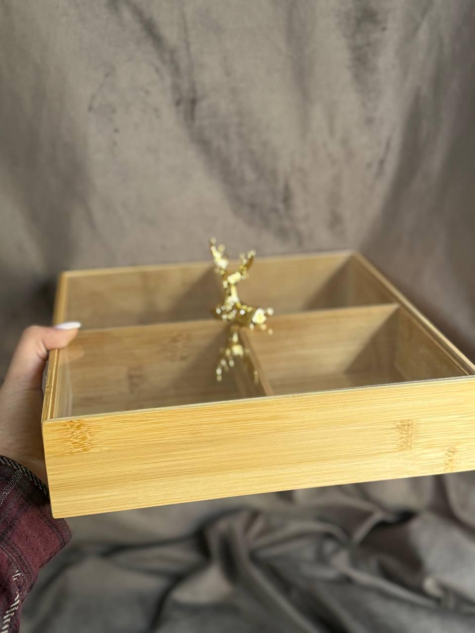 Менажница бамбуковая YIWU с крышкой 25х25х11 см Бежевый (HB-40-1) - фото 4