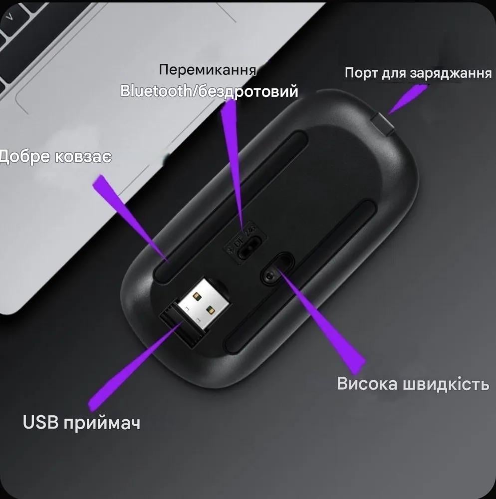 Комп'ютерна мишка бездротова акумуляторна 2в1 Bluetooth і USB 2,4 ГГц (2528209535) - фото 9 Комп'ютерна мишка бездротова акумуляторна 2в1 Bluetooth і USB 2,4 ГГц (2528209535) - фото 9