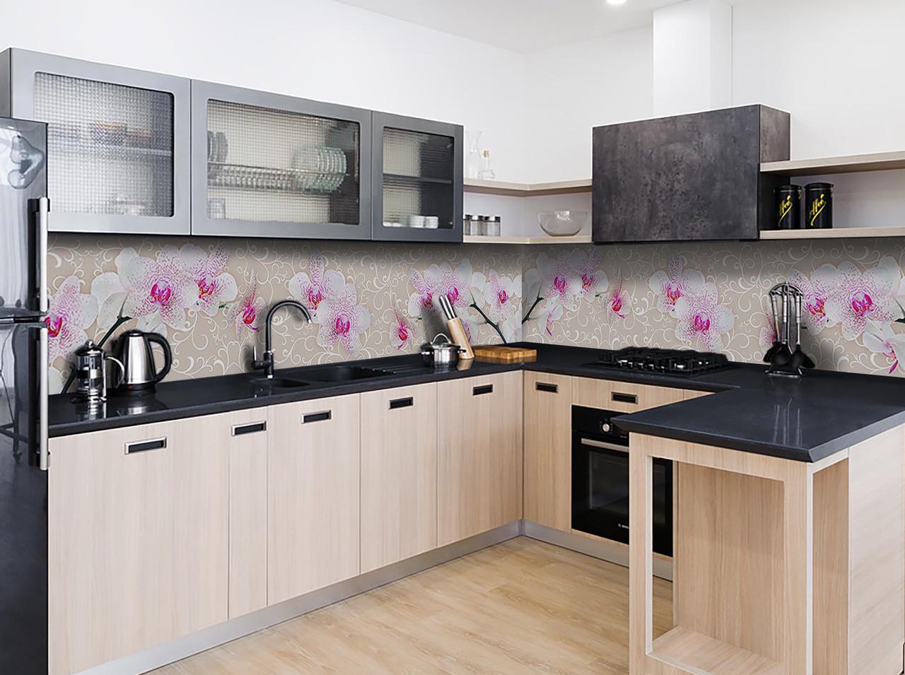 Кухонный фартук Тигровые орхидеи орнамент узоры из самоклеющейся виниловой пленки 60х250 см Бежевый Кухонный фартук Тигровые орхидеи орнамент узоры из самоклеющейся виниловой пленки 60х250 см Бежевый