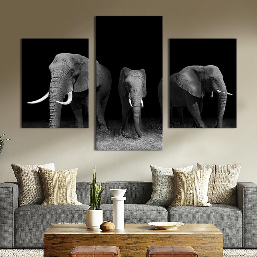 Модульная картина на холсте Триптих Три огромные слона 141x90 см (148-32)