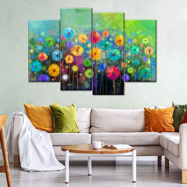 Модульная картина KIL Art Разноцветные одуванчики из четырех частей 129x90 см (M4_L_63)