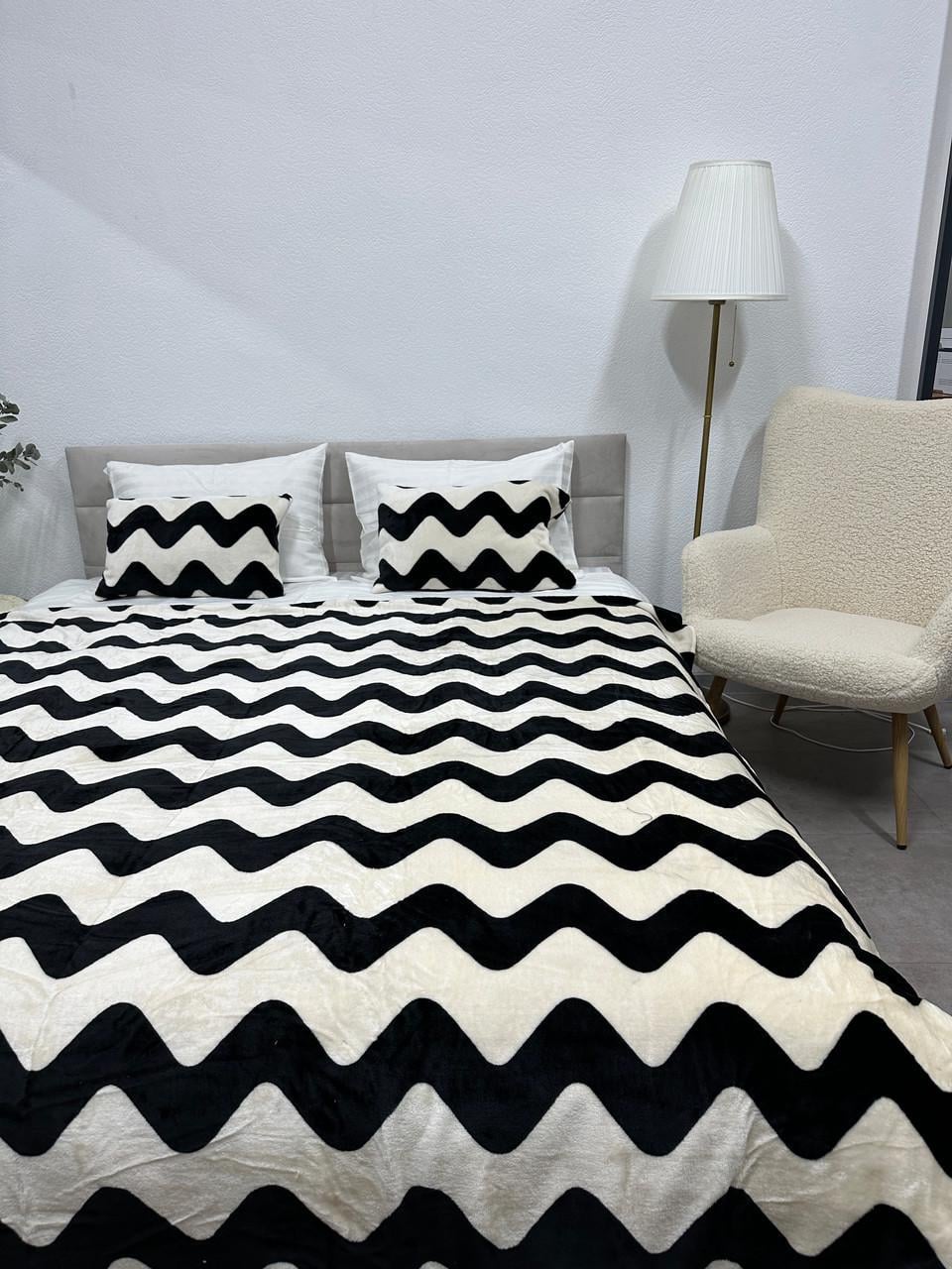 Плед Ecotton Зиг-заг из микрофибры Well Soft 150х220 см Черно-белый Плед Ecotton Зиг-заг из микрофибры Well Soft 150х220 см Черно-белый