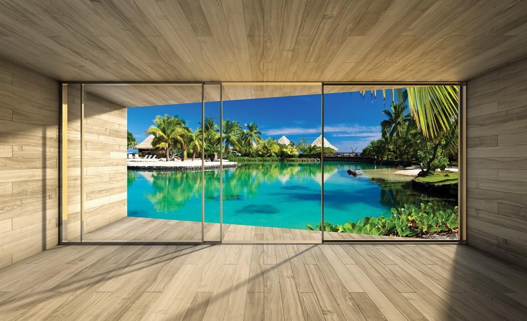Фотообои флизелиновые 3D природа 312х219 см Consalnet Вид с окна на пляж, море (3311VEXXL)