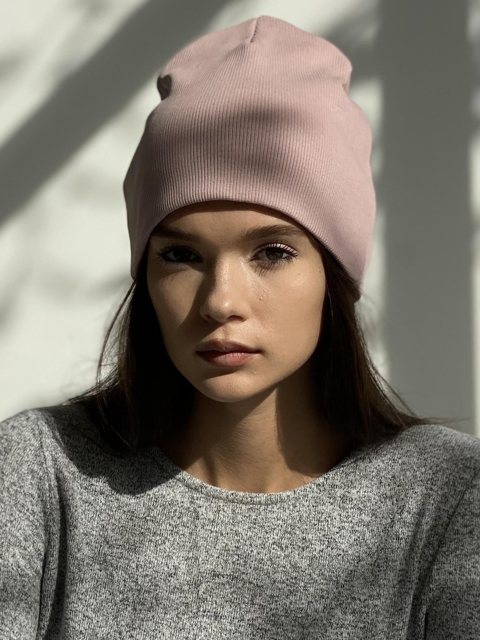 Шапка в рубчик D.Hats Пудровый
