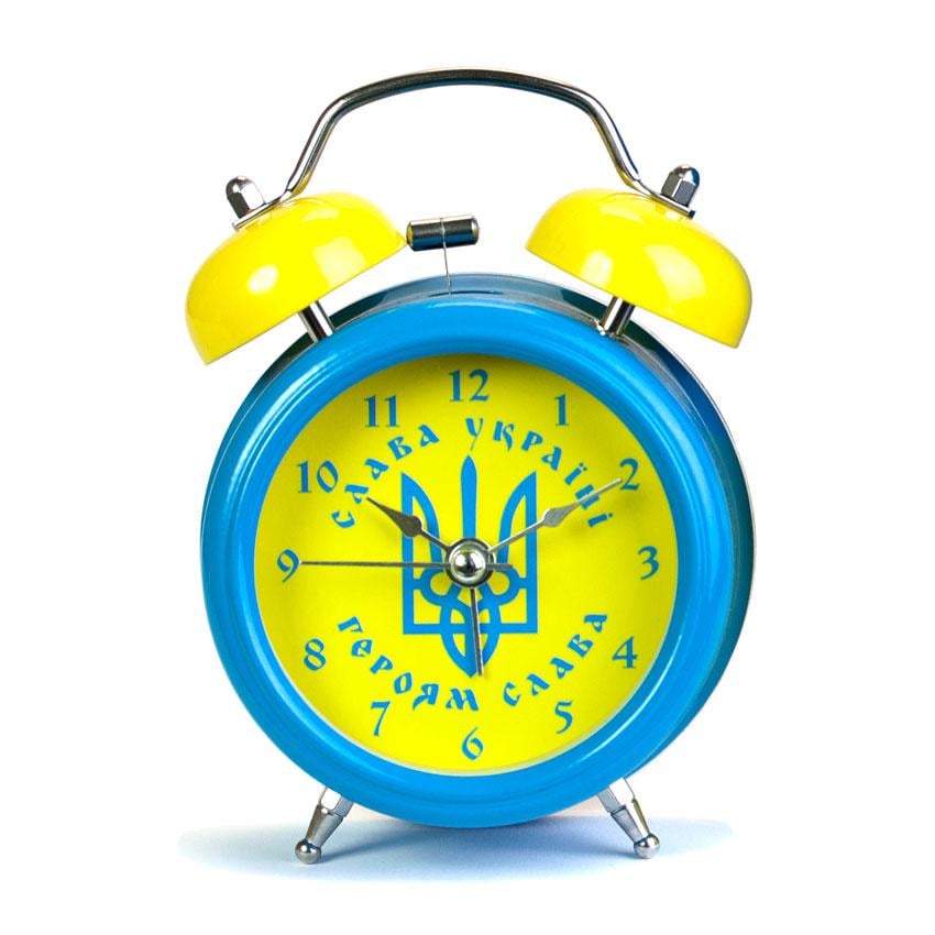 Часы настольные Ukraine "Слава Україні!" с будильником 12х8,5х5 см Голубой/Желтый (19152)