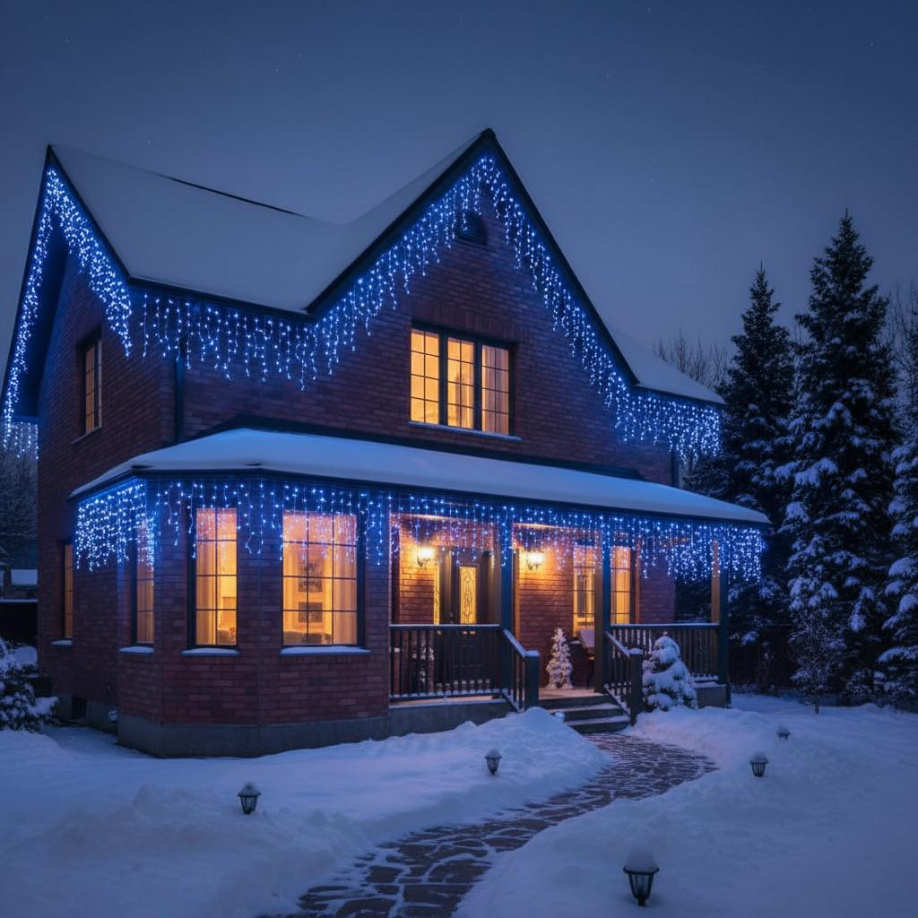 Гірлянда мережна Бахрома вулична 12 м 200 LED діодів зовнішня від мережі білий провід колір світла Синій (12MWBL) - фото 3