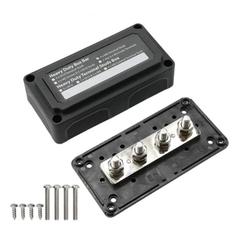 Блок распределительный Heavy Duty Bus Bar с шиной и 4-мя шпильками М8 для соединения кабелей 48V DC до 300A Черный (101065)