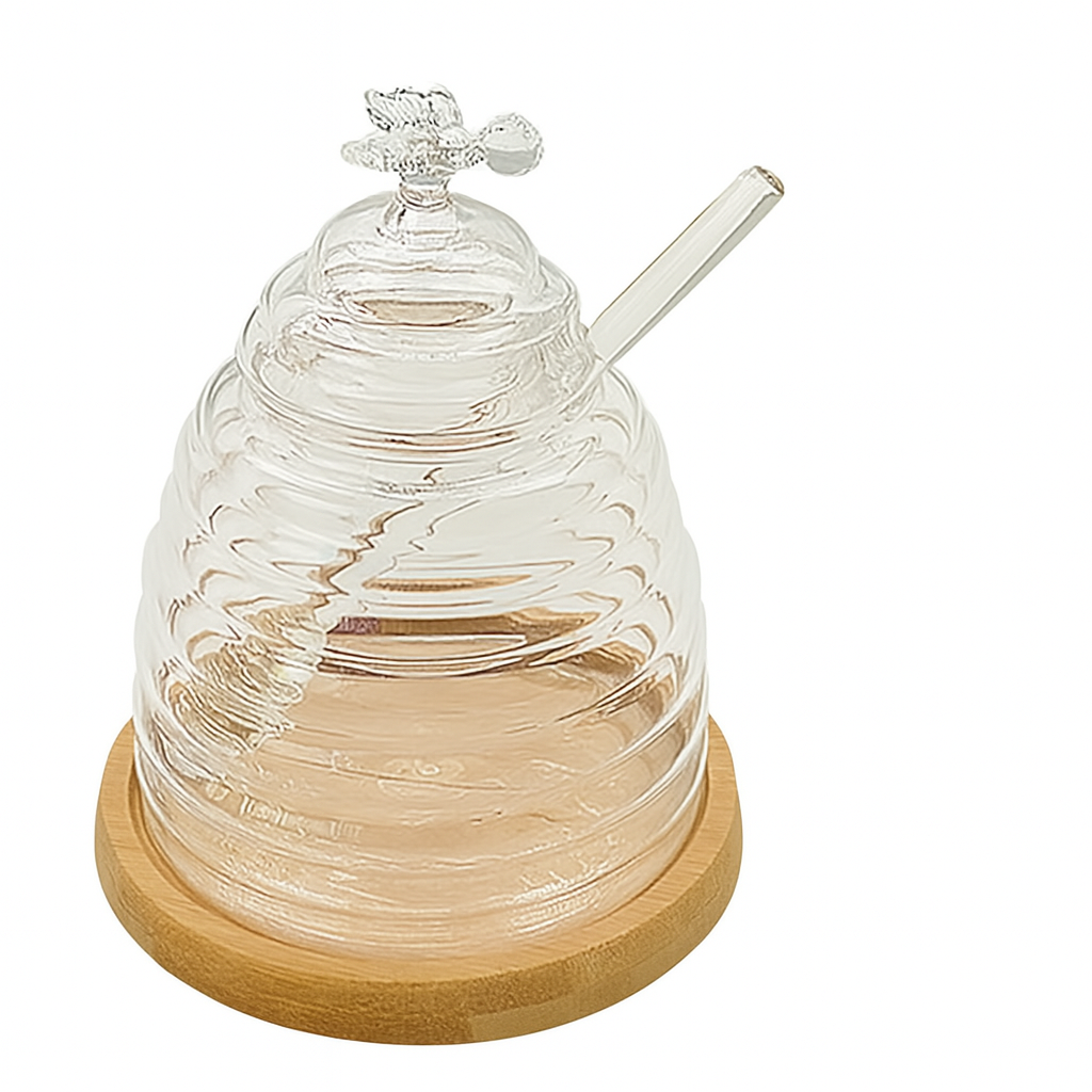 Банка для меда с ложкой Stenson R30172 на бамбуковой подставке 12х15 см (602567)