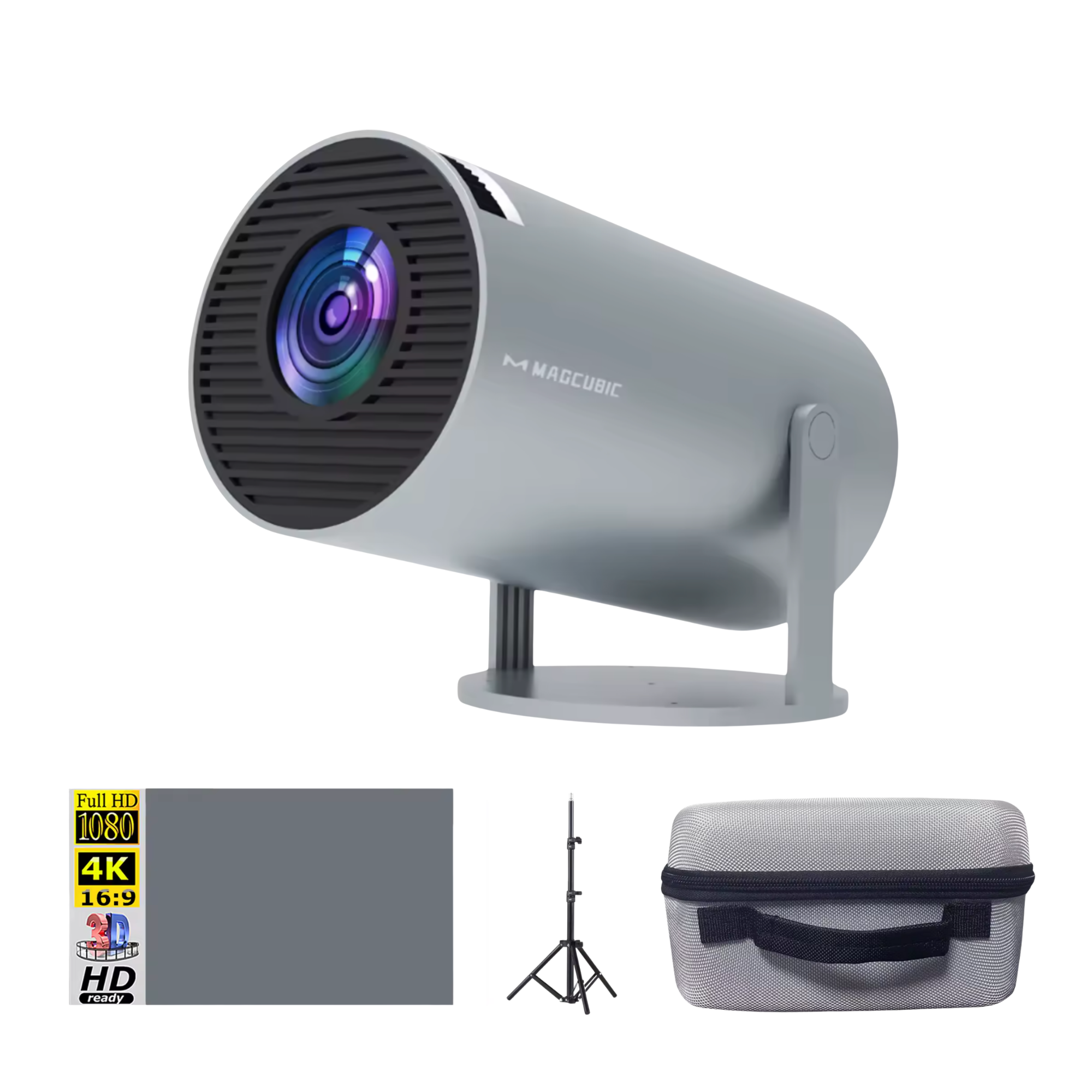Комплект для домашнего кинотеатра проектор Magcubic HY300 PRO Grey/экран 100"/штатив 1,1 м/кейс для проектора (26408027)