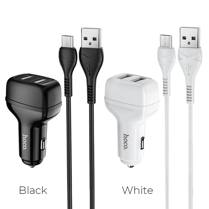 Адаптер АЗУ HOCO Micro USB Cable Leader Z36 2USB 2,4A автомобильный Black - фото 5