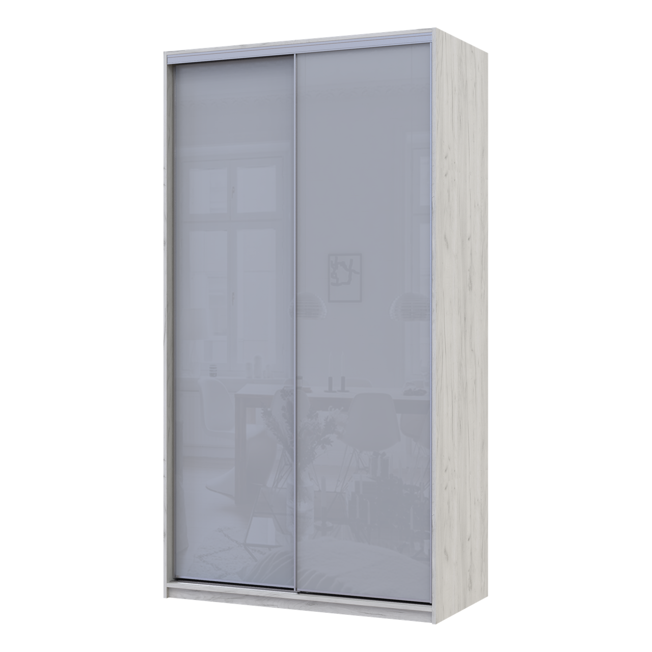 Шкаф-купе Сити Лайт Слим 120х60х225 см Белое Дерево / Серое стекло (44900297)