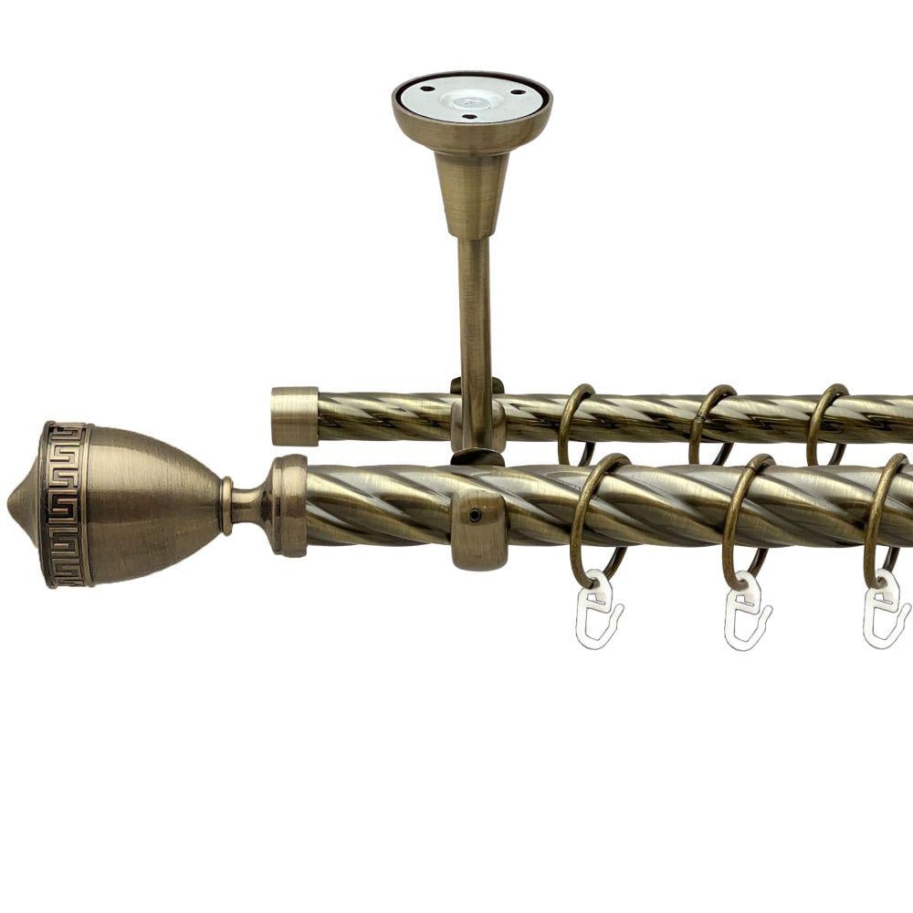 Карниз металевий Orvit Афіна дворядний відкритий до стелі/скручена труба/кільце металеве Антик 25/16 мм 160 см (00-00018942)