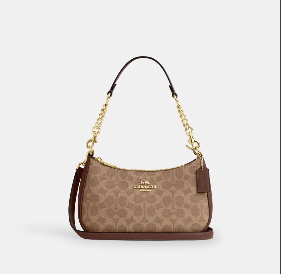Женская сумка Coach Teri Shoulder Bag In Signature Canvas CV933 Коричневый (33210967)