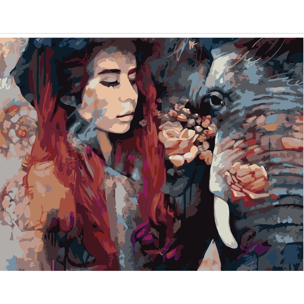 Картина по номерам Strateg Премиум Поп-арт: Девушка и слон 40х50 см (GS166)