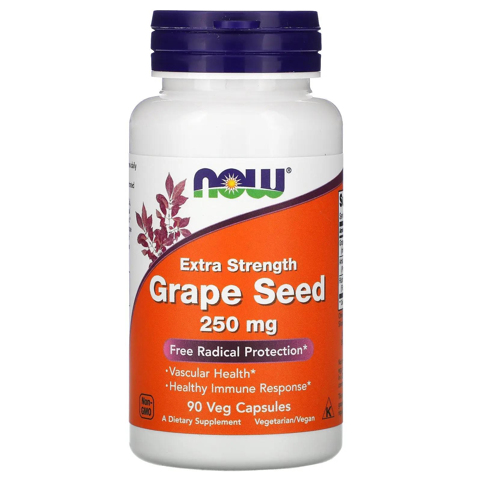 Екстракт виноградних кісточок NOW Foods Grape Seed 250 мг 90 Veg Caps