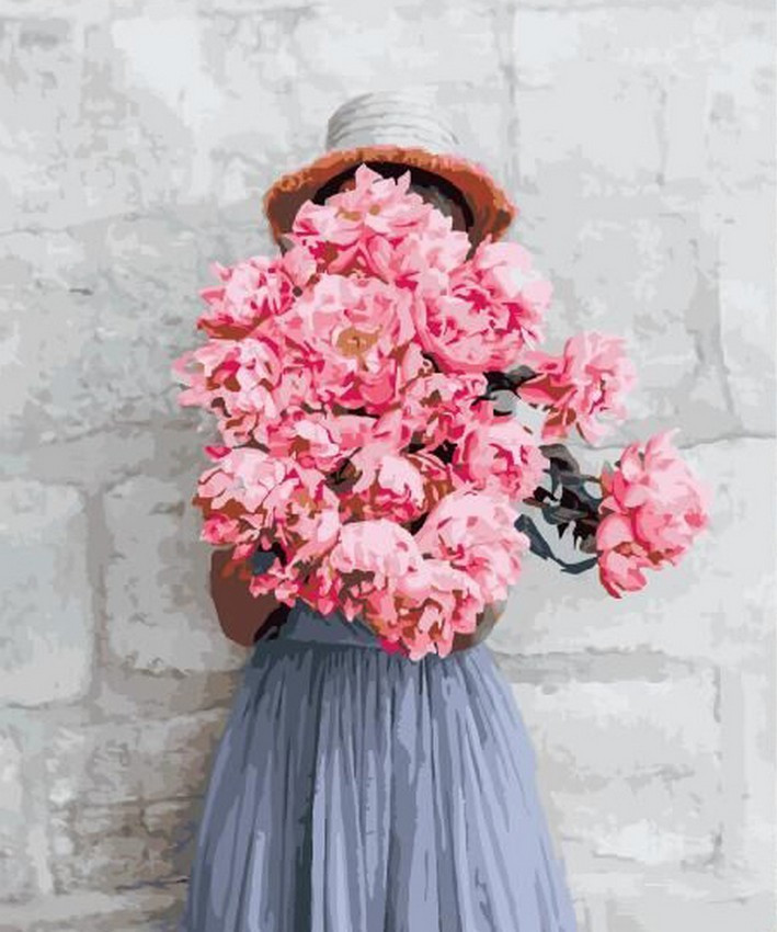 Картина по номерам Brushme Девушка с пионамы у лофт-стены (GX29256)