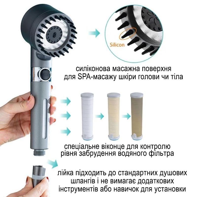 Лійка для душу масажна з фільтром 3 шт. (29094936) - фото 4