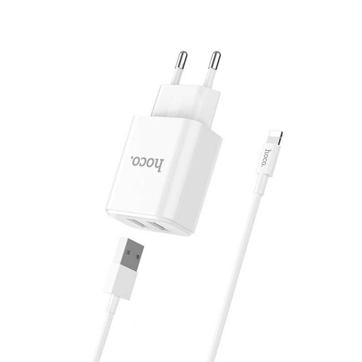 Мережевий зарядний пристрій Hoco C62A Victoria Lightning EU 2USB 2,1A White - фото 1