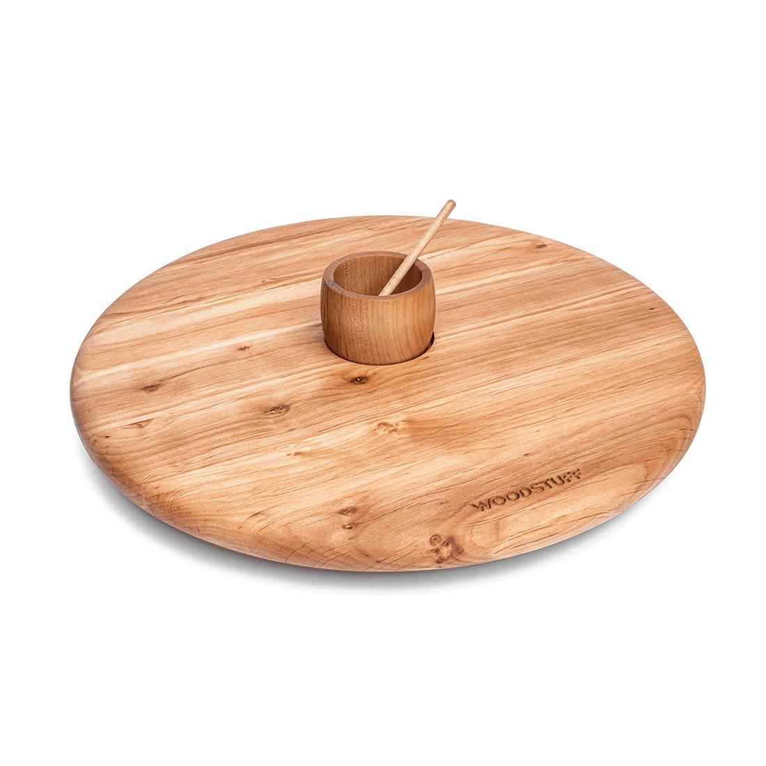 Деревянная доска Woodstuff 30 см круглой формы из дуба с соусником и ковшом для меда Дуб терра (wds_0082)