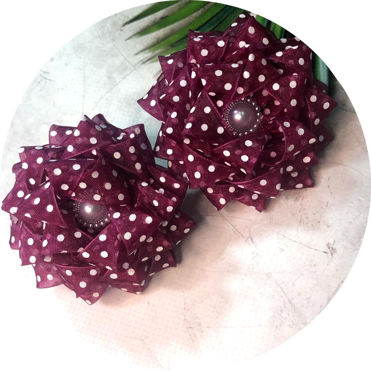 Бантик для волос детский на заколке D8 см Бордовый (10264)