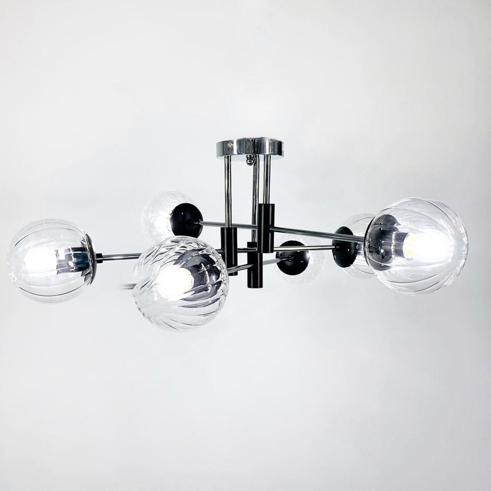 Люстра стельова на 6 прозорих плафонів Ø 70 см Хром (51797/6 CH+BK+CL) - фото 4