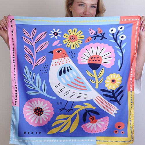 Платок шелковый Presentville Радужная птица 68х68 см (HUST_25M009)