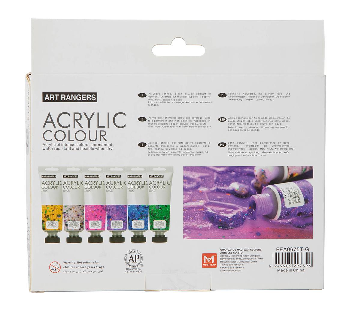 Художественные акриловые краски с блестками Art Rangers Acrylic glitter 6 цветов в тубах по 75 мл (FEA0675-G) - фото 5