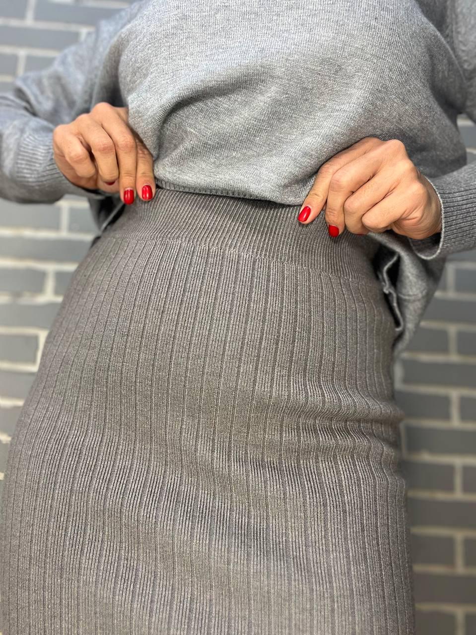 Юбка женская My fashion 478 вязка широкий рубчик разрез средняя длина р. 44-48 Серый (3025) - фото 4