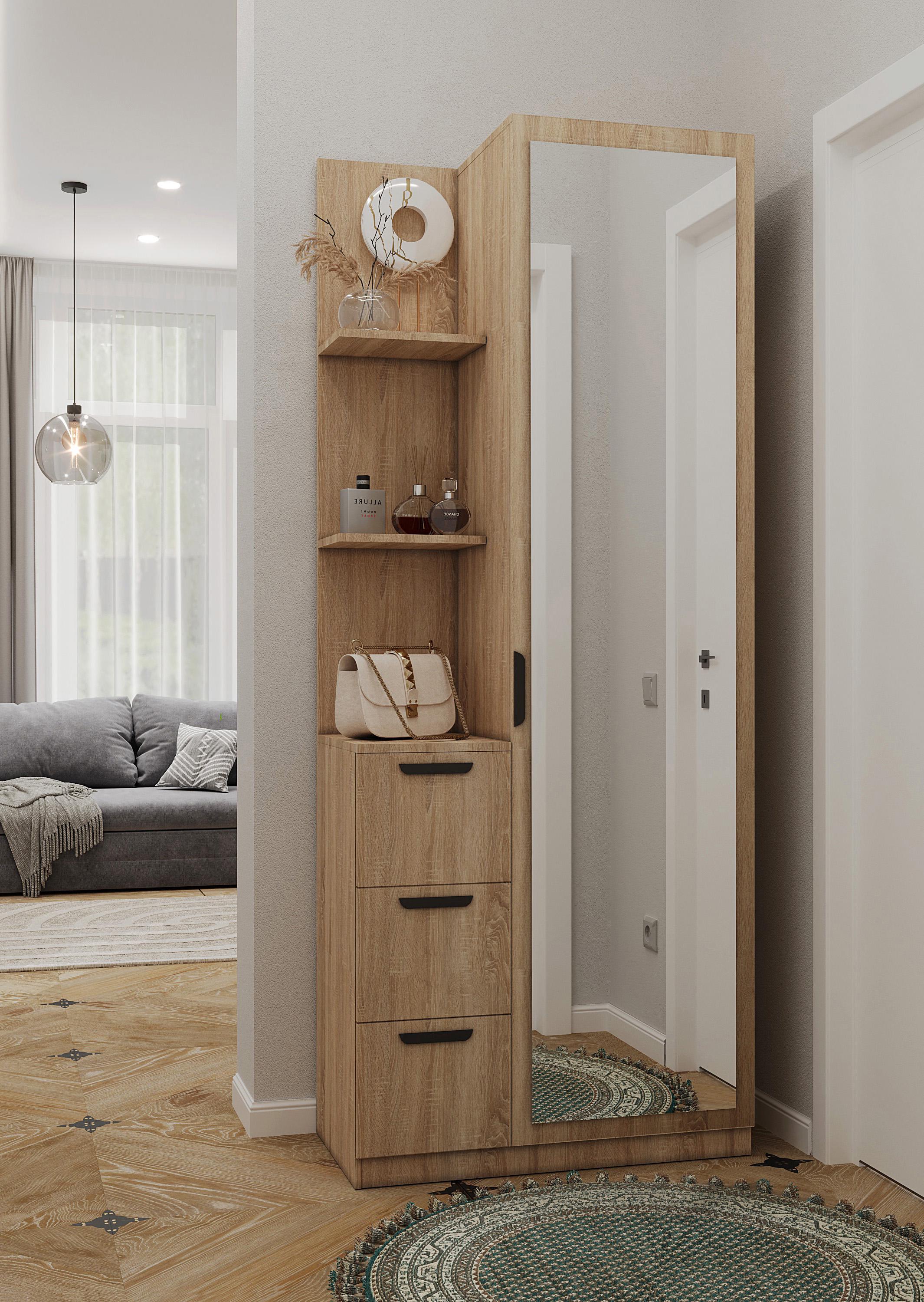 Вітальня з дзеркалом та полицями 200х80х40 см Дуб сонома - фото 1 Вітальня з дзеркалом та полицями 200х80х40 см Дуб сонома - фото 1