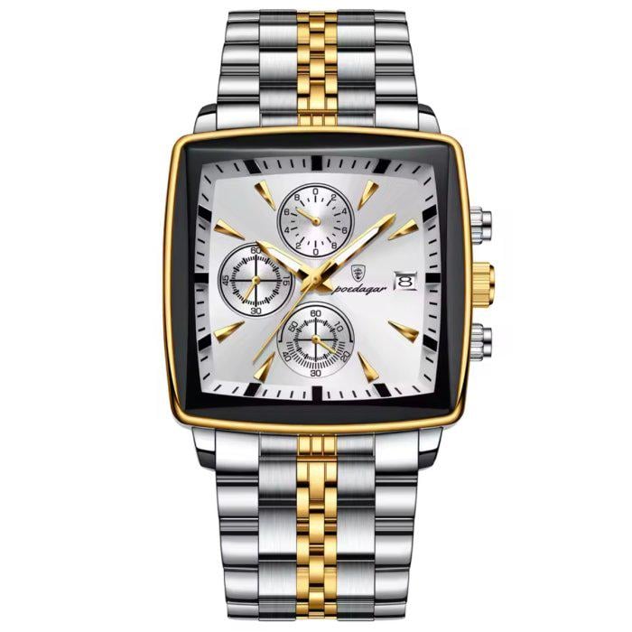 Часы мужские Poedagar Parus со стальным корпусом 44х12 мм Серебро с золотыми вставками (150-96-2040)