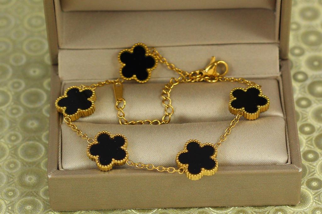 Браслет Stainless steel Five Black Blossoms 17 см 13 мм Лимонный (35589140)