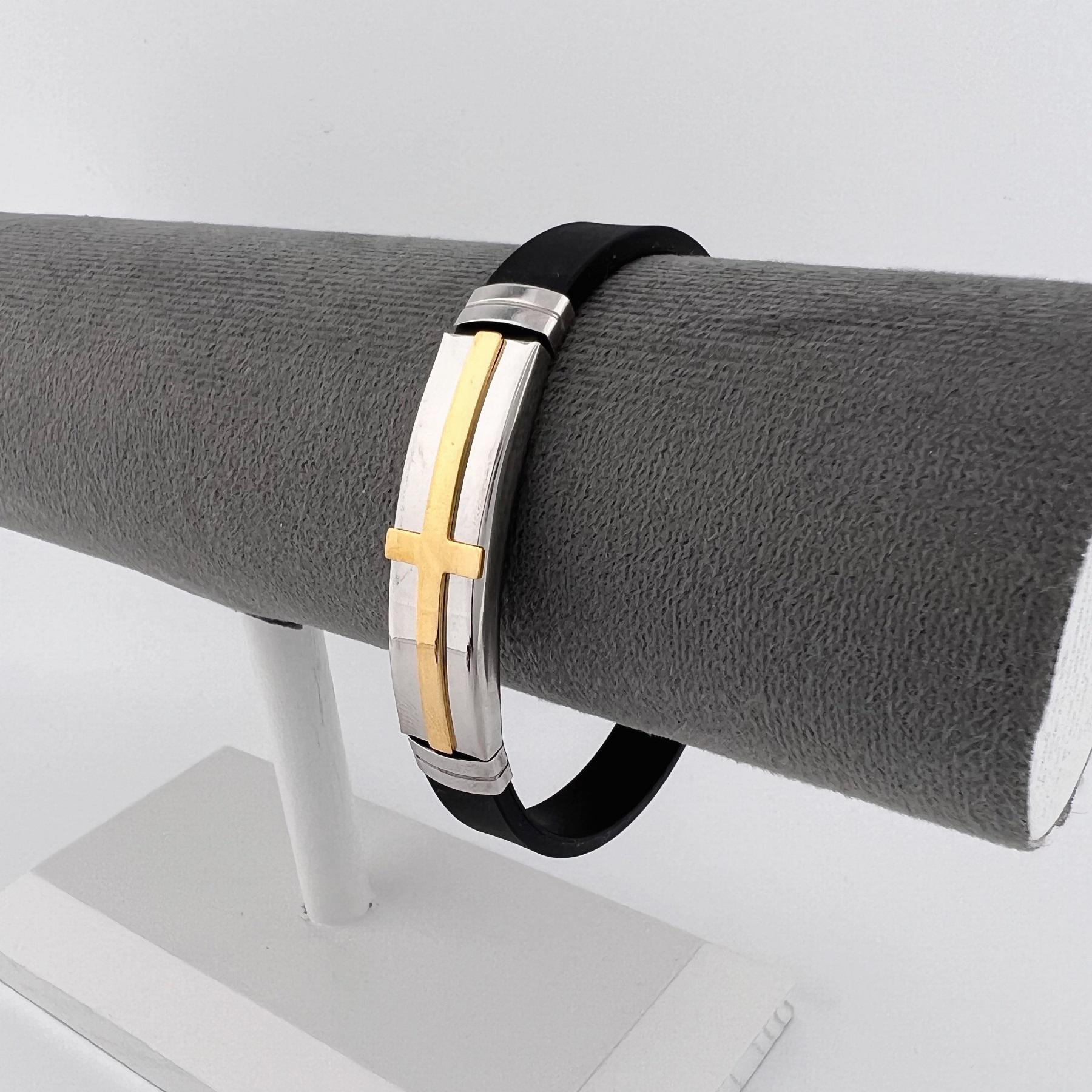 Браслет из медицинской стали крестик на силиконовом ремешке 20 см (BSS-057)