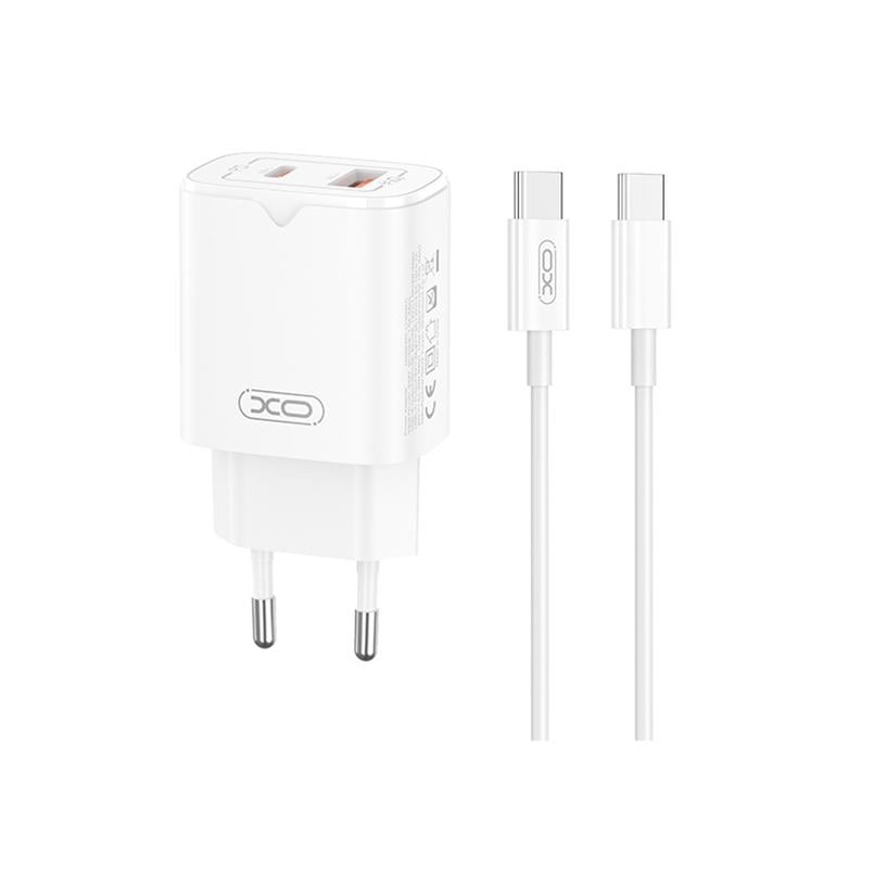 Сетевое зарядное устройство XO L130 PD30W/QC18W 1USB-C+1USB-A Type-C кабель Белый (XO-L130+C)