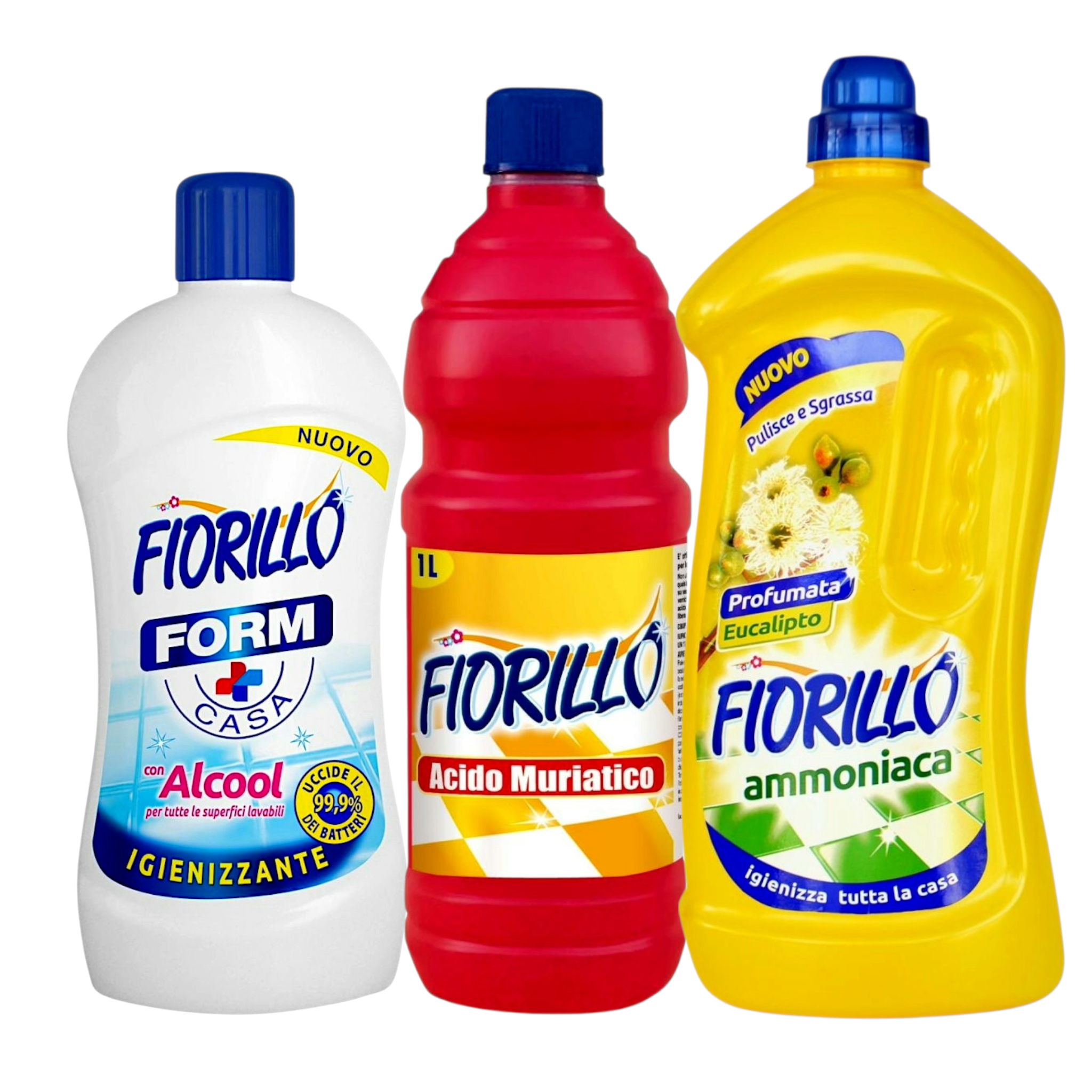 Набор универсальных чистящих средств Fiorillo Ammoniaca Eucalipto 1,85 л/Acido Muriatico 1 л/FORM Igienizzante Alcool 1 л (000100-3) Набор универсальных чистящих средств Fiorillo Ammoniaca Eucalipto 1,85 л/Acido Muriatico 1 л/FORM Igienizzante Alcool 1 л (000100-3)