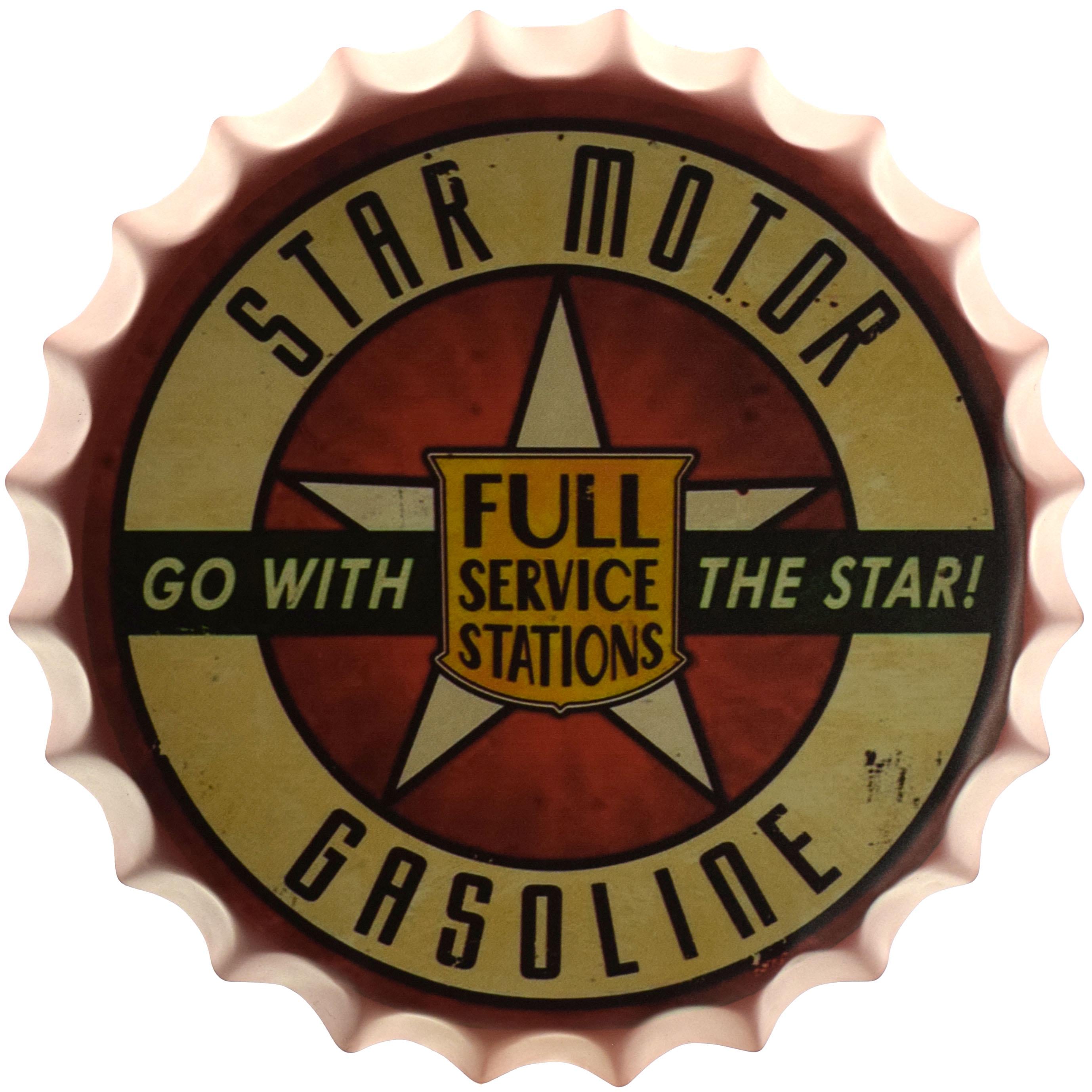 Табличка металлическая Star Motor Gasoline Go With The Star! крышка 35 см