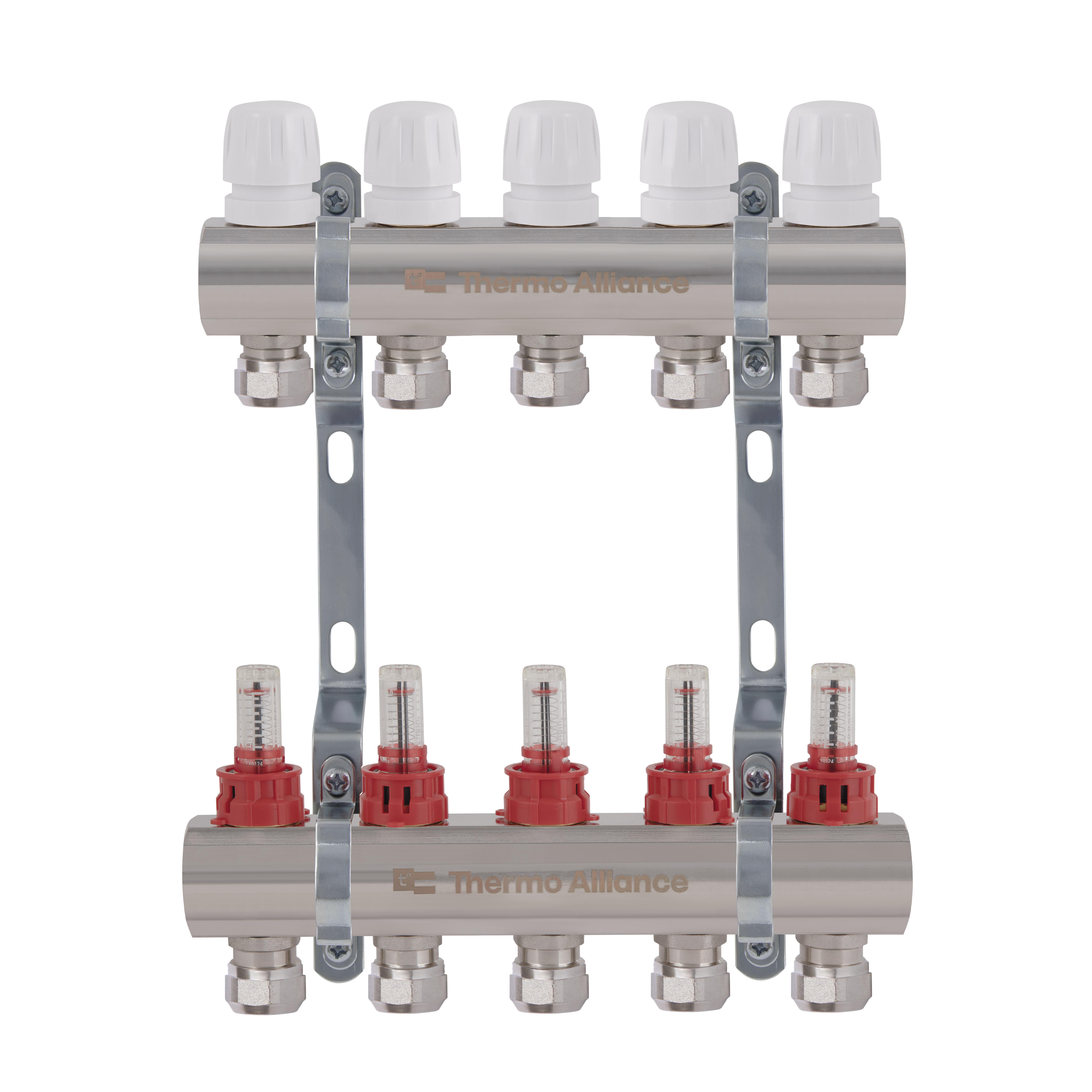 Коллектор латунный Thermo Alliance Standart с расходомерами и евроконусами на 5 выходов 1" (TAS235W5E)