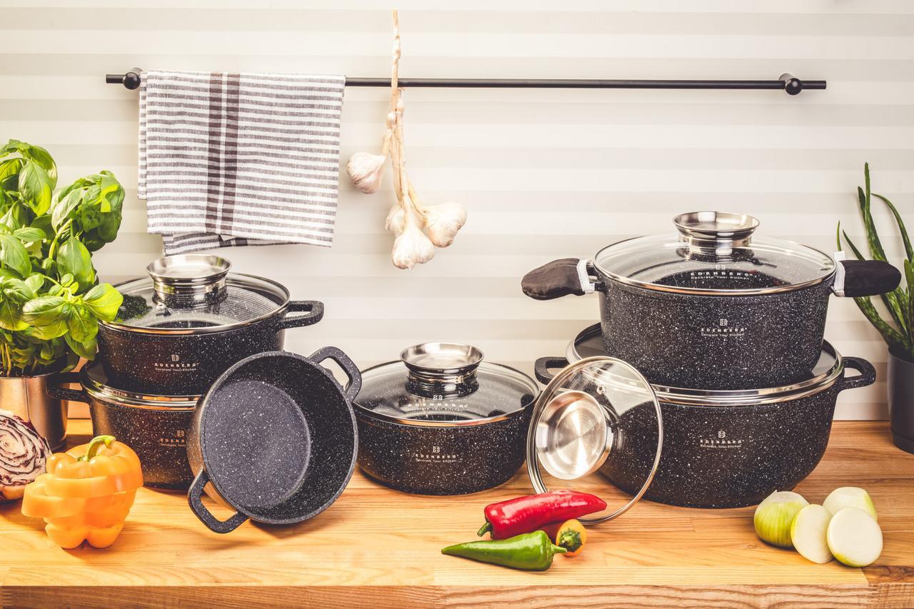 Набір казанів Edenberg 14 пр. з мармуровим антипригарним покриттям (EB-3990) - фото 2 Набір казанів Edenberg 14 пр. з мармуровим антипригарним покриттям (EB-3990) - фото 2