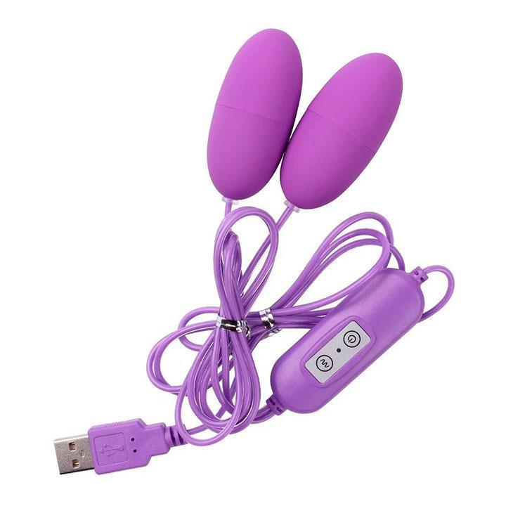 Виброяйцо двойное для женщин 10 режимов вибрации 5,5 см с usb Фиолетовый (K0102-2)