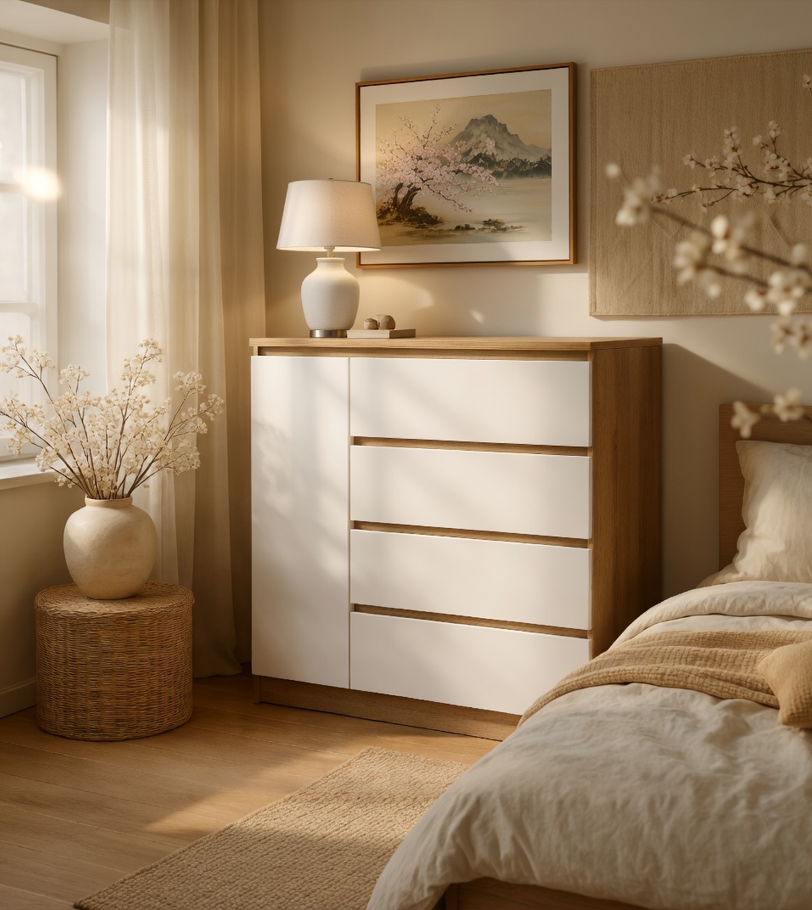 Комод для одежды Мастер Форм Брайт левосторонний 1000х376х950 мм Сонома/Белый (20128) Комод для одежды Мастер Форм Брайт левосторонний 1000х376х950 мм Сонома/Белый (20128)